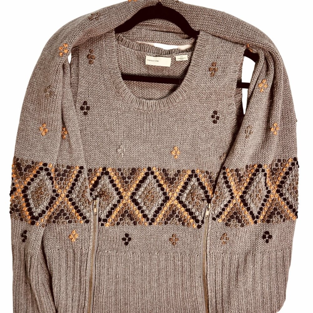 Anthropologie Sleeping On Snow Embroided Wool Alpaca Sweater Vest-Scarf M RARE - Picture 2 of 8